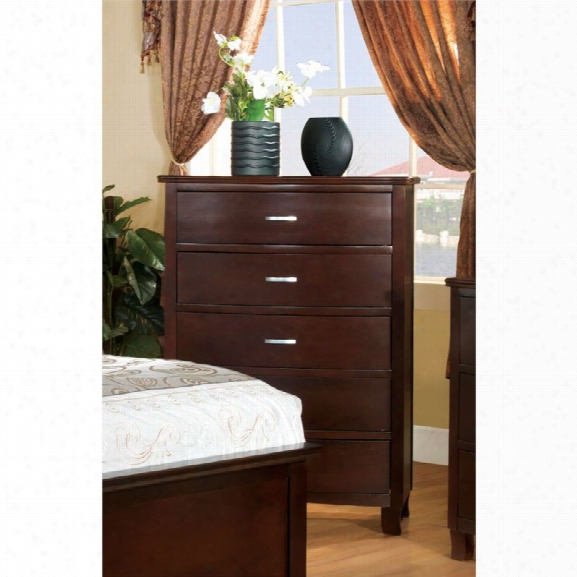 Furniture Of America Pruden 5 Drawer Chest In Brown Cherry