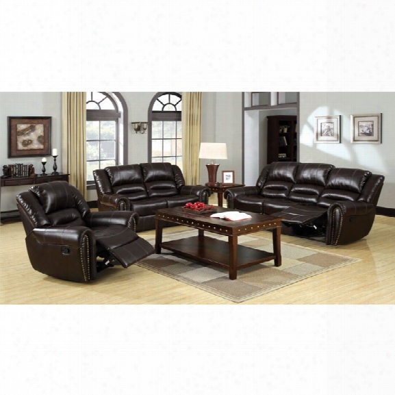 Furniture Of America Roebuck 3 Piece Leather Reclining Sofa Set