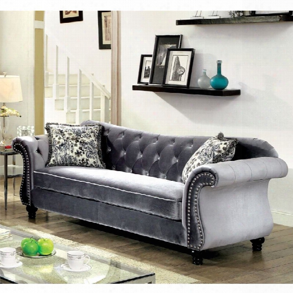 Furniture Of America Sharon Tufted Fabric Sofa In Gray
