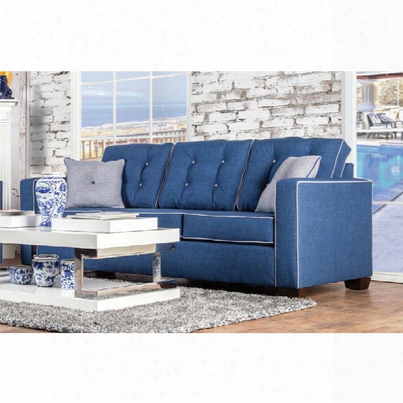 Furniture Of America Tayson Tufted Linen Sofa In Blue