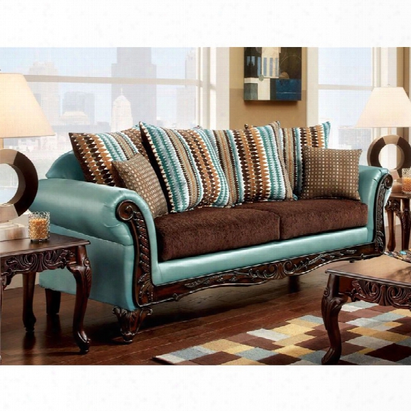 Furniture Of America Wuni Sofa In Teal And Brown