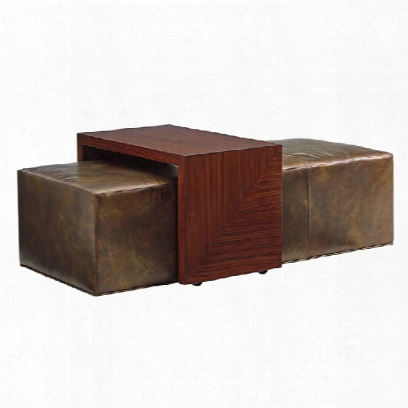 Lexington Take Five Broadway Leather Coffee Table Ottoman In Ritz