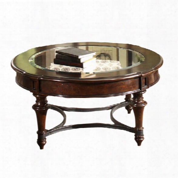Liberty Furniture Kingston Round Glass Top Coffee Table In Cognac