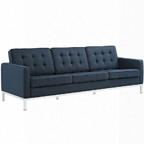 Maklaine Fabric Tufted Sofa In Azure