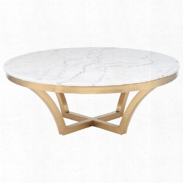 Maklaine Round Marble Top Coffee Table In Gold And White