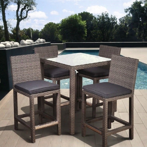 Monza Square 5 Pc Patio Bar Set In Grey With Grey Cushions