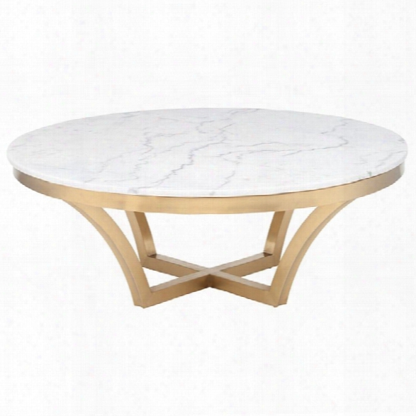 Nuevo Aurora Round Marble Top Coffee Table In Gold And White