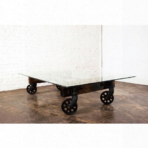 Nuevo Glass Top Coffee Table With Casters In Burnt Umber