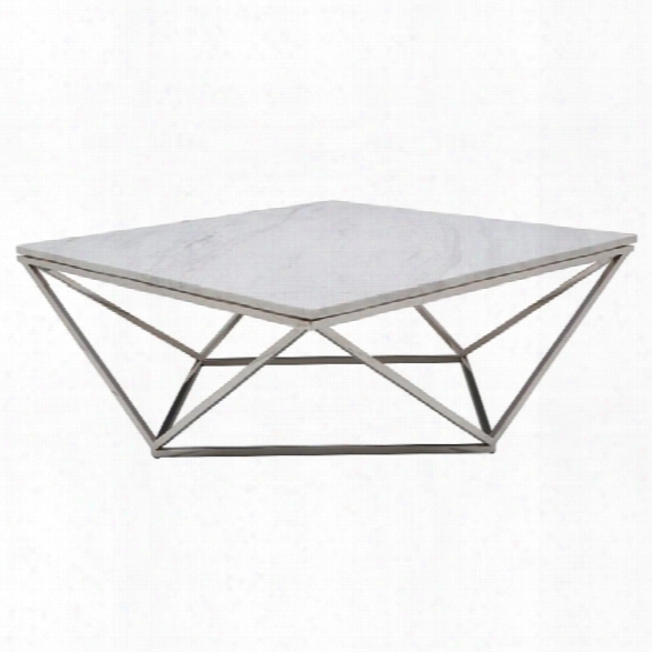 Nuevo Jasmine Square Marble Top Coffee Table In Silver And White