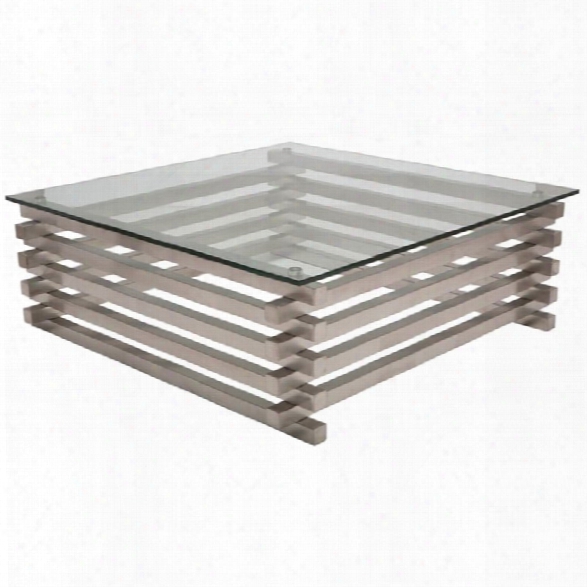 Nuevo Stacked Square Glass Top Metal Coffee Tble In Silver