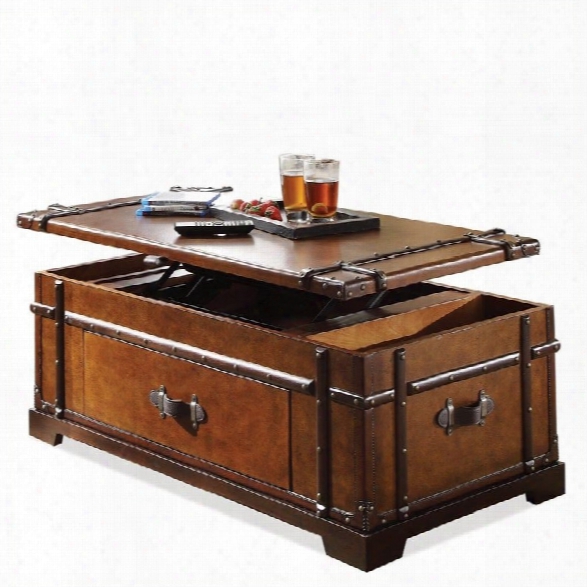 Riverside Furniture Latitudes Steamer Trunk Lift Top Cocktail Table In Aged Cognac Wood