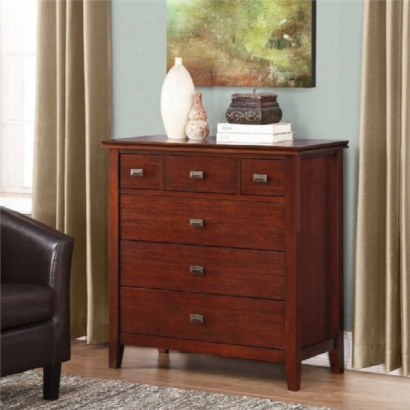 Simpli Home Artisan 6 Drawer Bedroom Chest In Auburn Brown