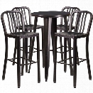 Flash Furniture 5 Piece 24 Round Metal Patio Pub Set in Black Gold