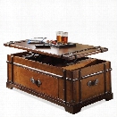 Riverside Furniture Latitudes Steamer Trunk Lift Top Cocktail Table in Aged Cognac Wood