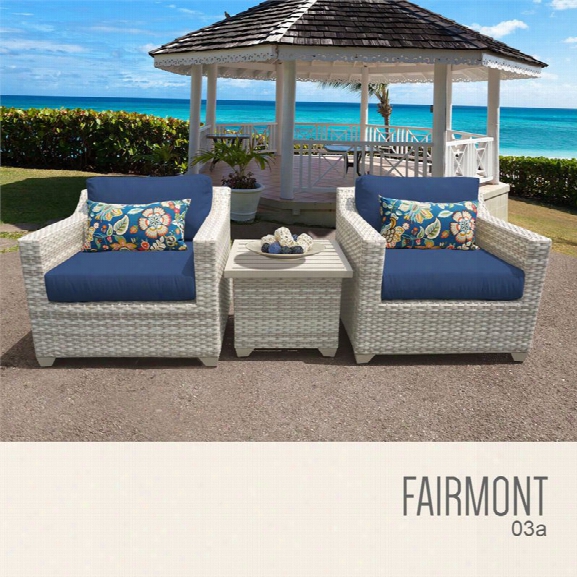 Tkc Fairmont 3 Piece Patio Wicker Conversation Set In Navy