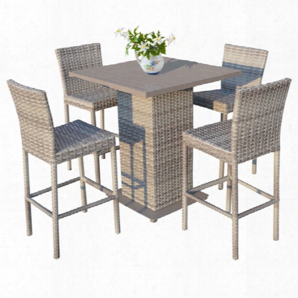 Tkc Fairmont 5 Piece Patio Wicker Pub Set In Vanilla Cream