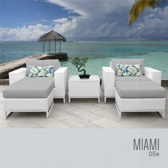 Tkc Miami 5 Piece Patio Wicker Conversation Set In Gray