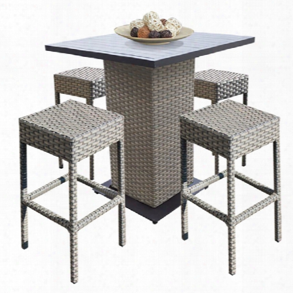 Tkc Oasis 5 Piece Patio Wicker Pub Set In Gray Stone