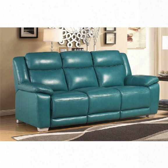 Abbyson Living Graham Top Grain Leather Reclining Sofa In Turquoise