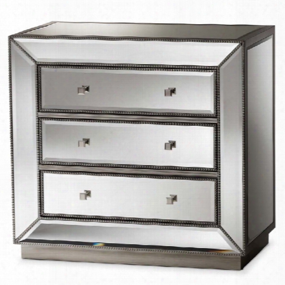 Baxton Studio Edeline Mirrored 3 Drawer Chest In Silver