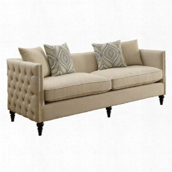 Coaster Claxton Tufted Fabric Sofa In Beige