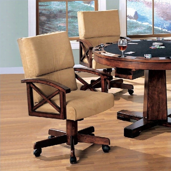 Coaster Marietta Upholstered Arm Game Chair With Casters In Dark Oak (set Of 2)