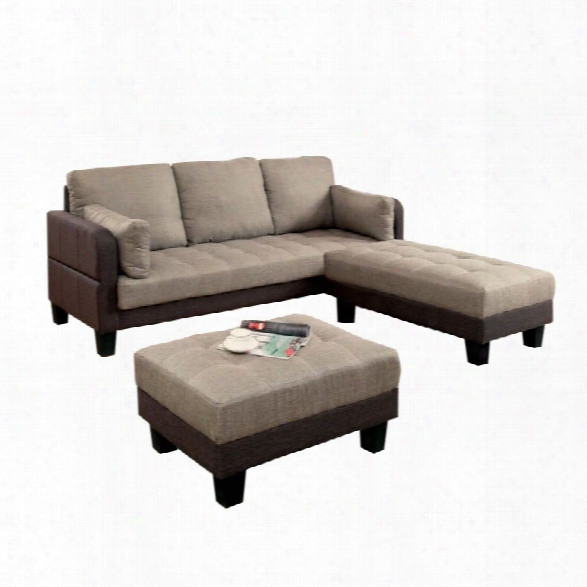 Furniture Of America Vue 3 Piece Convertible Sectional Set In Brown