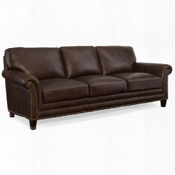 Hooker Furniture Marriott Stationary Leather Sofa In Mahogany