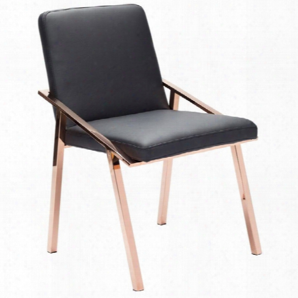 Maklaine Faux Leather Dining Side Chair In Black And Rose Gold