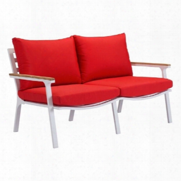 Zuo Maya Beach Outdoor Teak Sofa In Red And Whjte