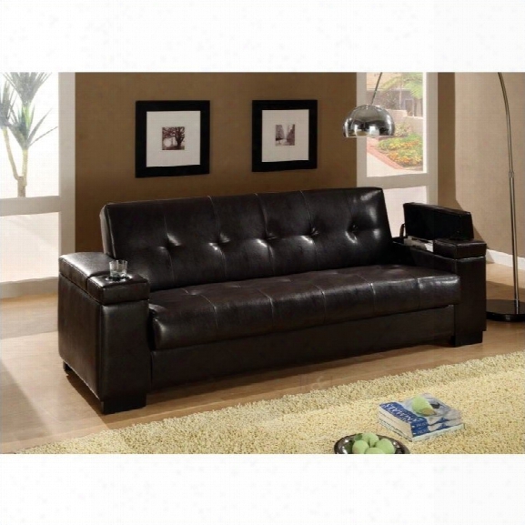 Coaster Faux Leather Convertible Sofa Sleeper With Storage In Brown
