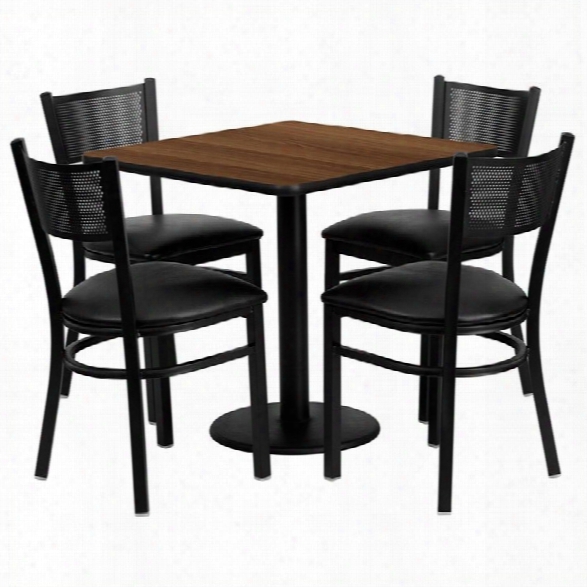 Flash Furniture 5 Piece Square Laminate Table Set In Walnut And Black