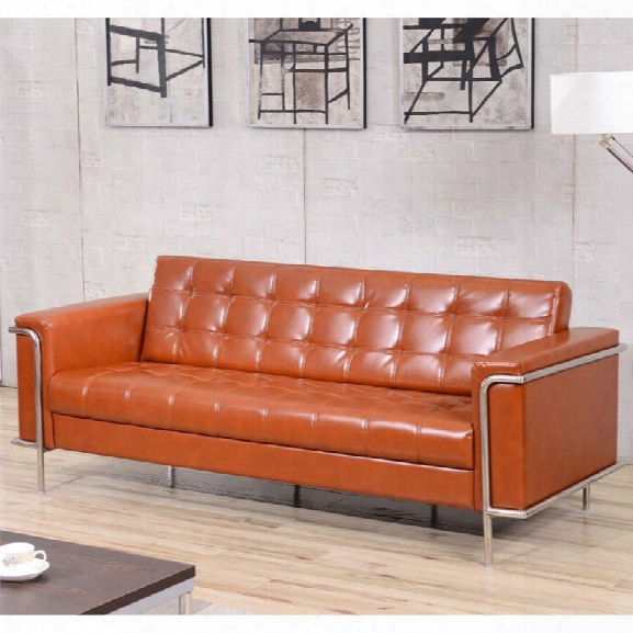 Flash Furniture Faux Leather Sofa In Orange