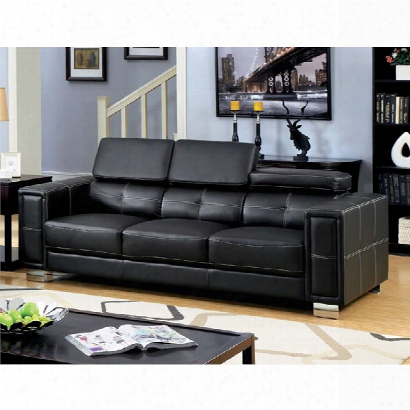 Furniture Of America Arthur Adjustable Leather Sofa In Black