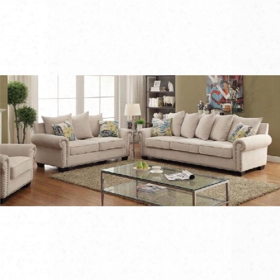 Furniture Of America Belinda 3 Piece Fabric Sofa Set In Ivory