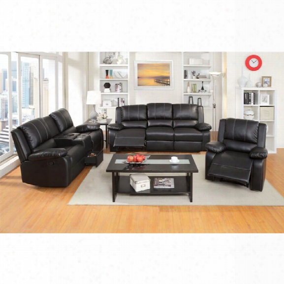 Furniture Of America Chaplin 3 Piece Leather Match Reclining Sofa Set