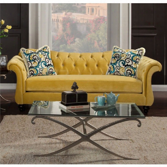 Furniture Of America Dupre Fabric Sofa In Yellow