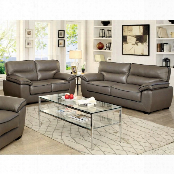 Furniture Of America Hayley 2 Piece Plush Leatherette Sofa Set In Gray