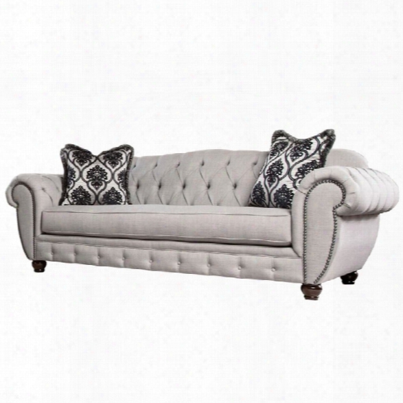 Furniture Of America Isabella Tufted Fabric Sofa In Gray