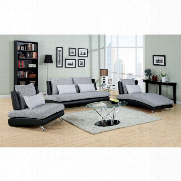 Furniture Of America Justin 3 Piece Sofa Set In Black And Gray