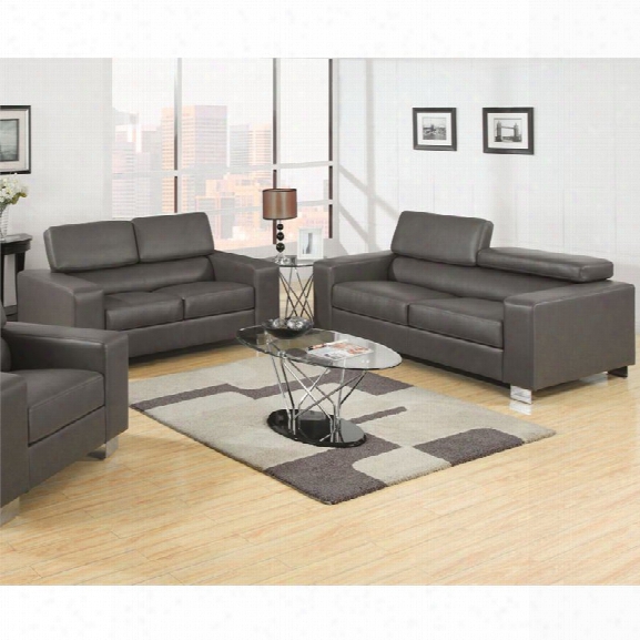 Furniture Of America Loewen 2 Piece Bonded Leather Sofa Set In Grey