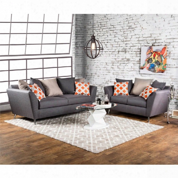 Furniture Of America Marmelo 2 Piece Fabric Sofa Set In Gray