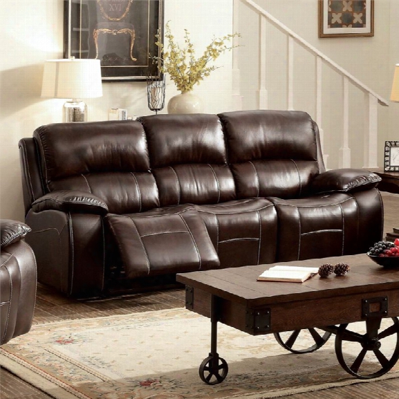 Furniture Of America Marta Top Grain Leather Recliner Sofa In Brown