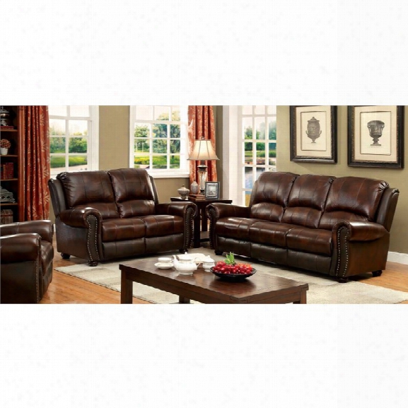 Furniture Of America Mattice 3 Piece Top Grain Leather Match Sofa Set