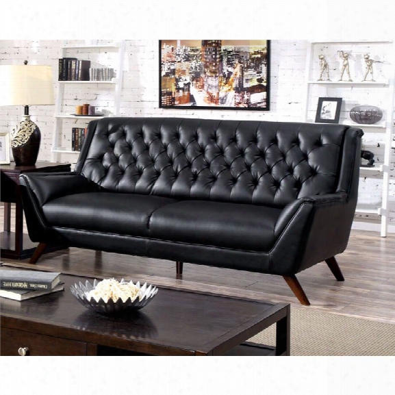 Furniture Of America Mayfield Tufted Leather Sofa In Black