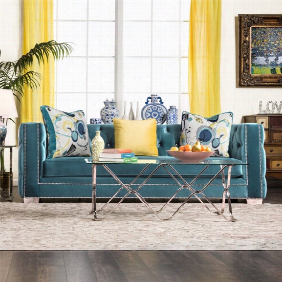 Furniture Of America Panth Tfted Velvet Sofa In Turquoise