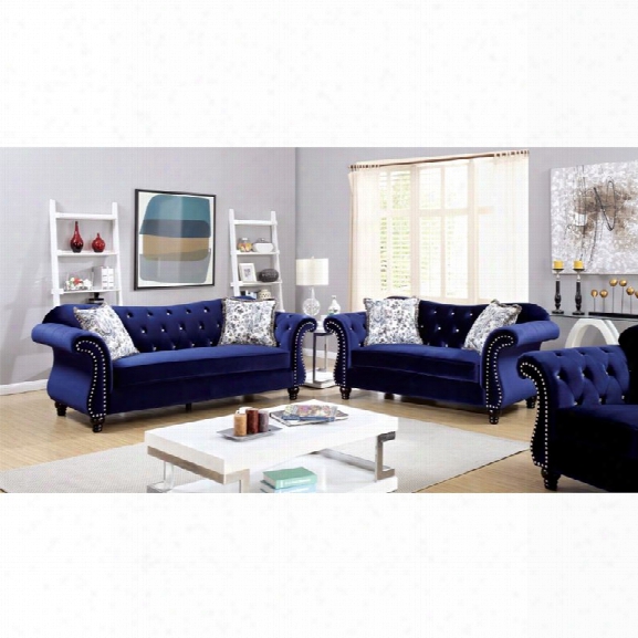 Furniture Of America Sharon 3 Piece Tufted Sofa Set In Blue
