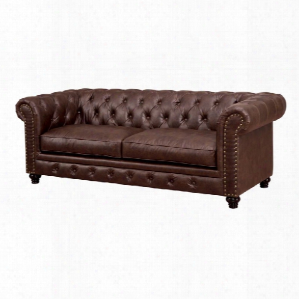 Furniture Of America Villa Tufted Leather Sofa In Brown