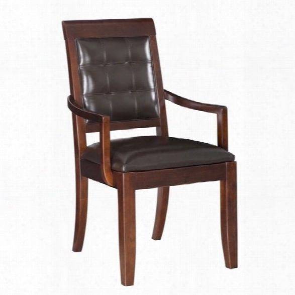 American Drew Tribecca Upholstered Leather Casual Arm Dining Chair In Root Beer Finish