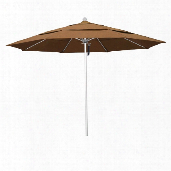 California Umbrella Venture 11' Silver Market Umbrella In Canvas Teak